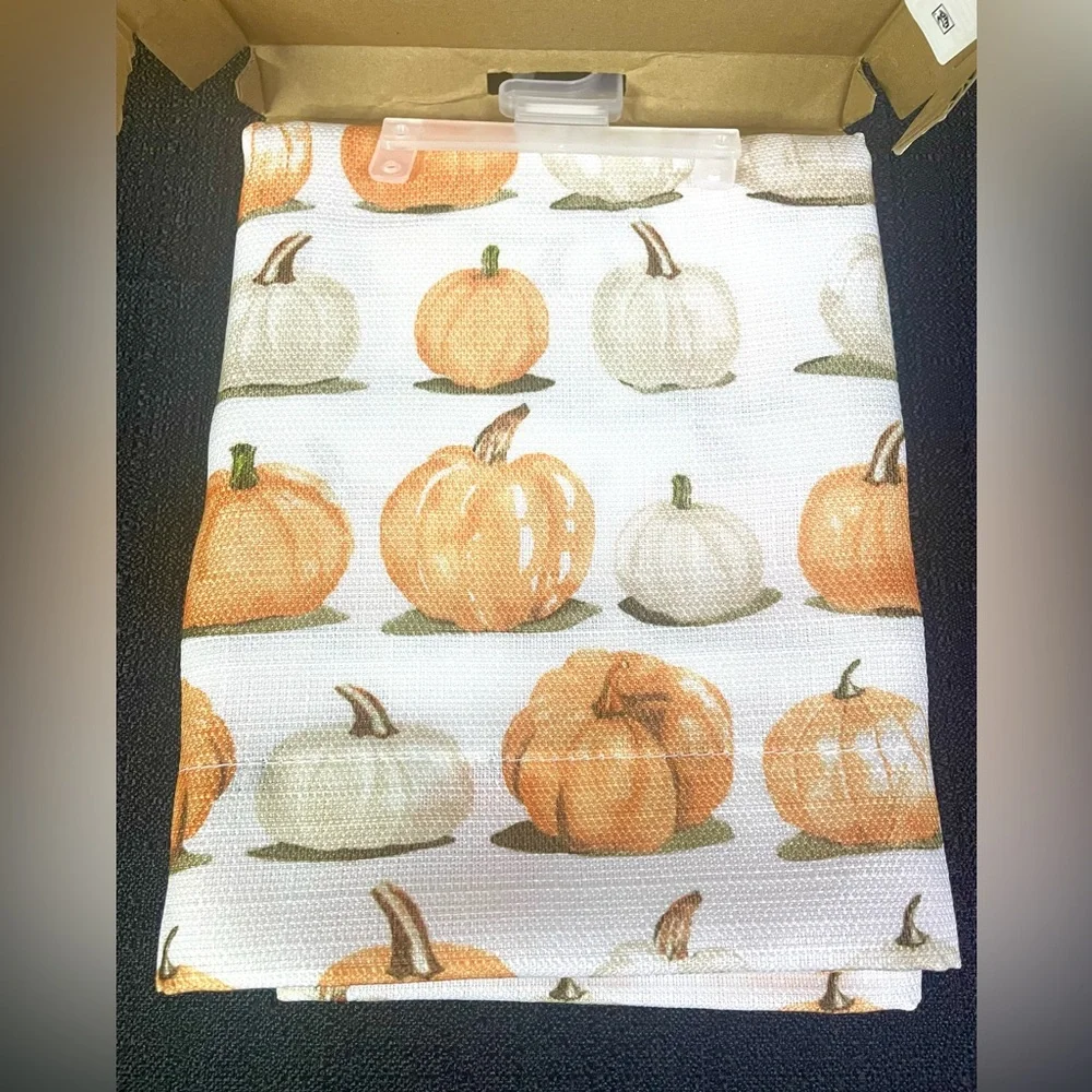 Pumpkin Rod Pocket Valance Ivory Orange Tan Window Treatment 54 x 14 NEW NIP